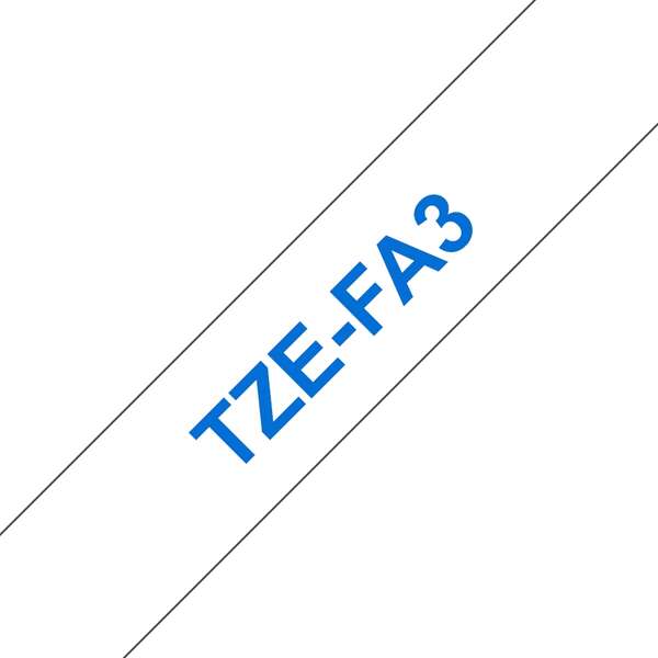 Brother TZeFA3 Nastro per etichette tessili compatibile - Testo blu su fondo bianco - Larghezza 12 mm x 3 metri