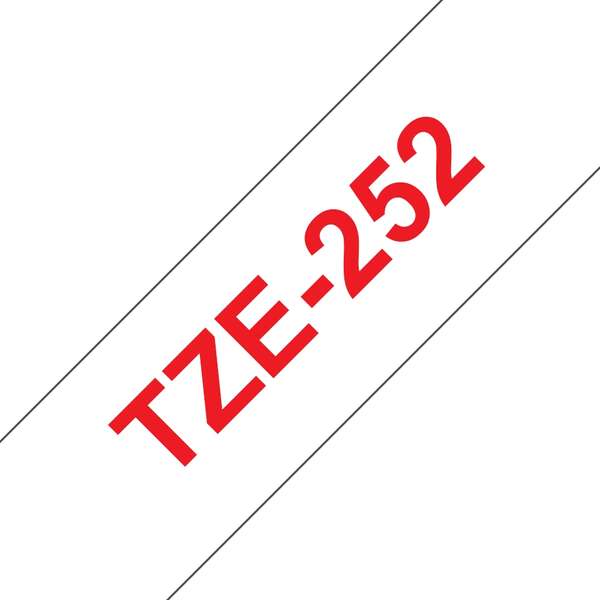 Brother TZe252 Nastro per etichette laminate compatibile - Testo rosso su fondo bianco - Larghezza 24 mm x 8 metri