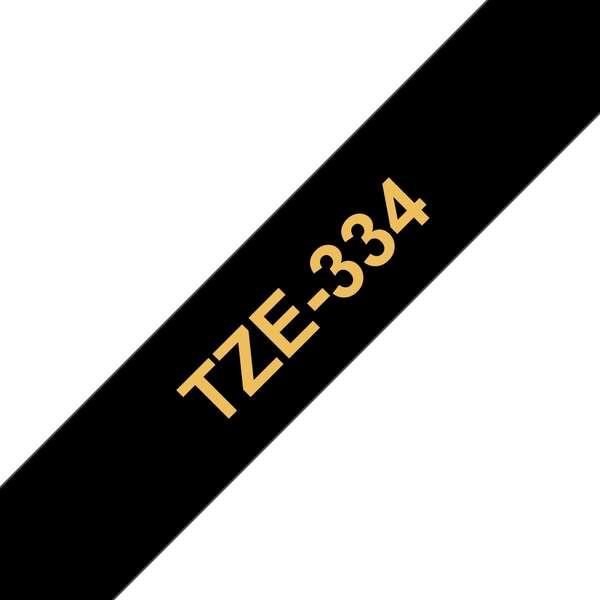 Brother TZe334 Nastro per etichette laminate compatibile - Testo oro su fondo nero - Larghezza 12 mm x 8 metri