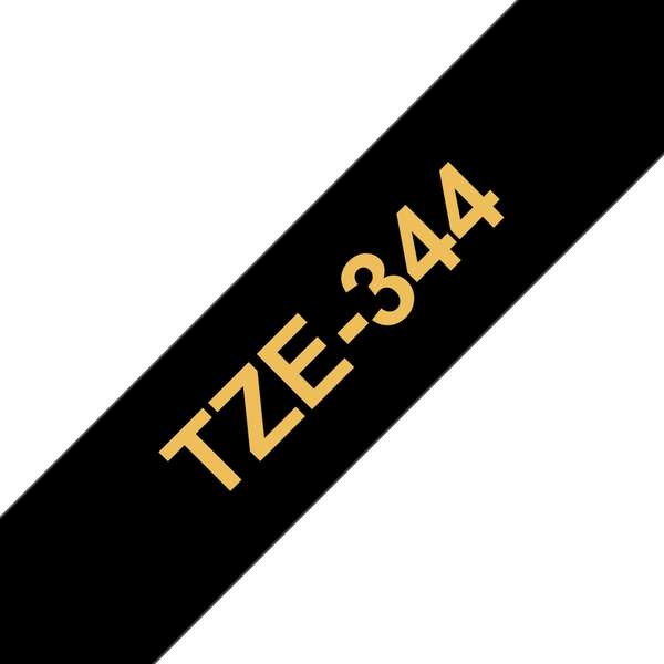 Brother TZe344 Nastro per etichette laminate compatibile - Testo oro su fondo nero - Larghezza 18 mm x 8 metri