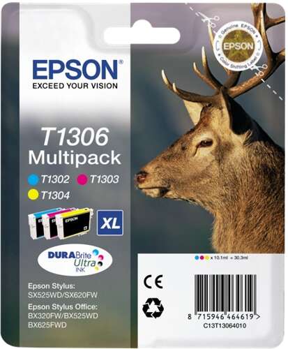 Epson T1306 Confezione da 3 Cartucce d'inchiostro Originali - Ciano