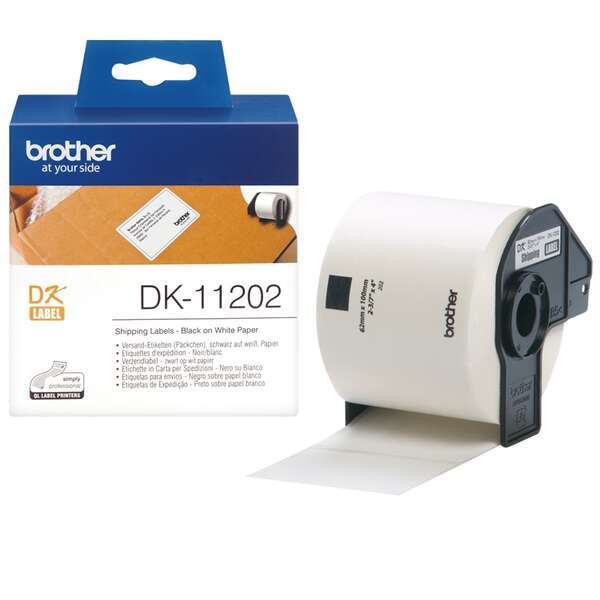 Brother DK11202 - Etichette Originali pretagliate per mailing - 62x100 mm - 300 Unità - Testo nero su fondo bianco