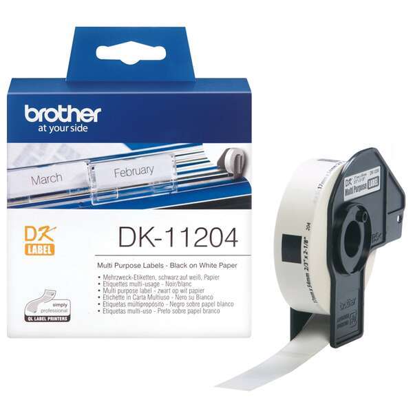 Brother DK11204 - Etichette multiuso Originali Pretagliate - 17x54 mm - 400 Unità - Testo Nero su Fondo Bianco