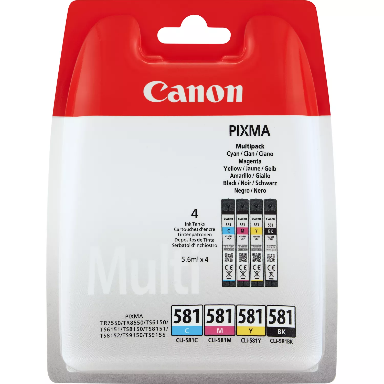 Canon CLI581 Confezione da 4 Cartucce d'Inchiostro Originali - 2103C004/2103C007