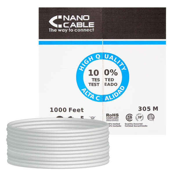 Cavi di Rete Nanocable RJ45 Cat.6 UTP Rigido AWG24 - Lunghezza 305m - Colore Grigio