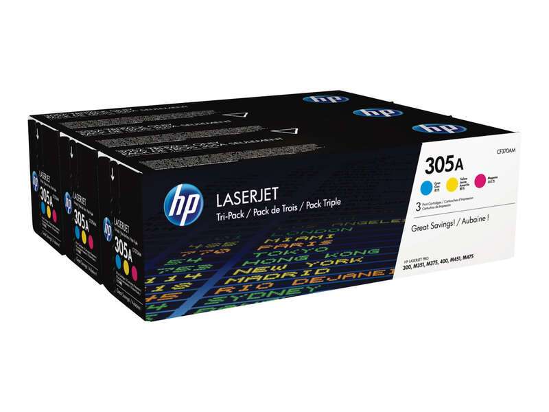 HP CE411A/CE412A/CE413A Confezione da 3 cartucce toner Originale - 305A