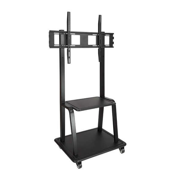 Supporto da pavimento per schermi Tooq con rotelle 37"-100" - Rotelle bloccabili - Due ripiani - Peso massimo 150Kg - VESA 800X600mm - Colore Nero