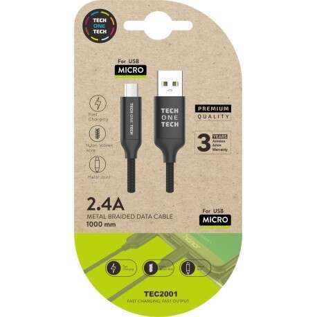 TechOneTech Cavo USB-A maschio a Micro-USB maschio 1 m - Rivestito in nylon intrecciato