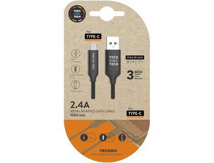 TechOneTech Cavo da USB-A maschio a USB-C maschio 1 m - Rivestito in nylon intrecciato