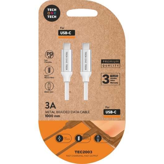 Cavo da USB-C PD 3.0 Maschio a USB-C Maschio di TechOneTech da 1 metro - Rivestimento in nylon intrecciato