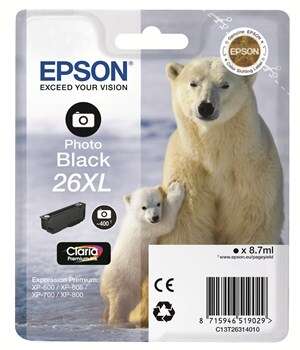 Cartuccia d'inchiostro originale Epson T2631 (26XL) Nero Photo - C13T26314012
