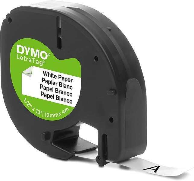 Nastro Originale per etichettatrici Dymo LetraTag S0721510 - Testo nero su fondo bianco - Larghezza 12 mm x 4 metri (91200)