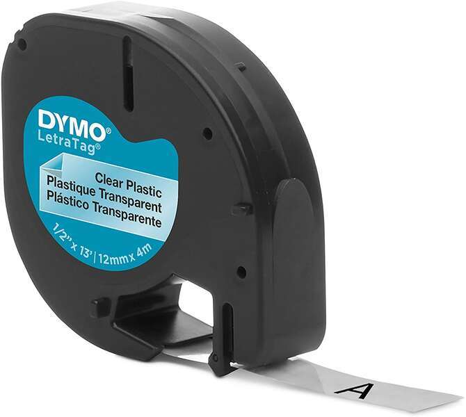 Nastro Originale per stampanti di etichette Dymo LetraTag S0721530 - Testo Nero su fondo trasparente - Larghezza 12mm x 4 metri (12267)