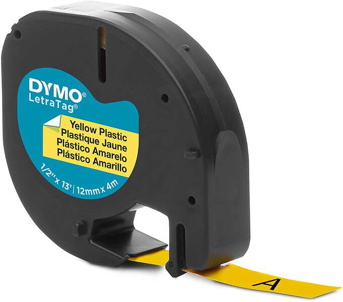 Nastro Originale per stampanti di etichette Dymo LetraTag S0721620 - Testo Nero su Fondo Giallo - Larghezza 12mm x 4 metri (91202)