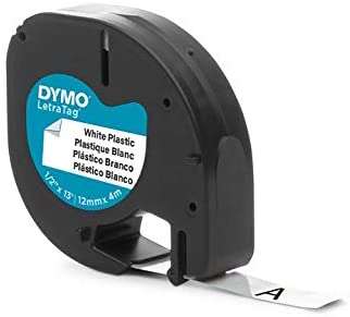 Nastro Originale per stampanti di etichette Dymo LetraTag S0721610/S0721660 - Testo nero su fondo bianco - Larghezza 12 mm x 4 metri (91201/91221)