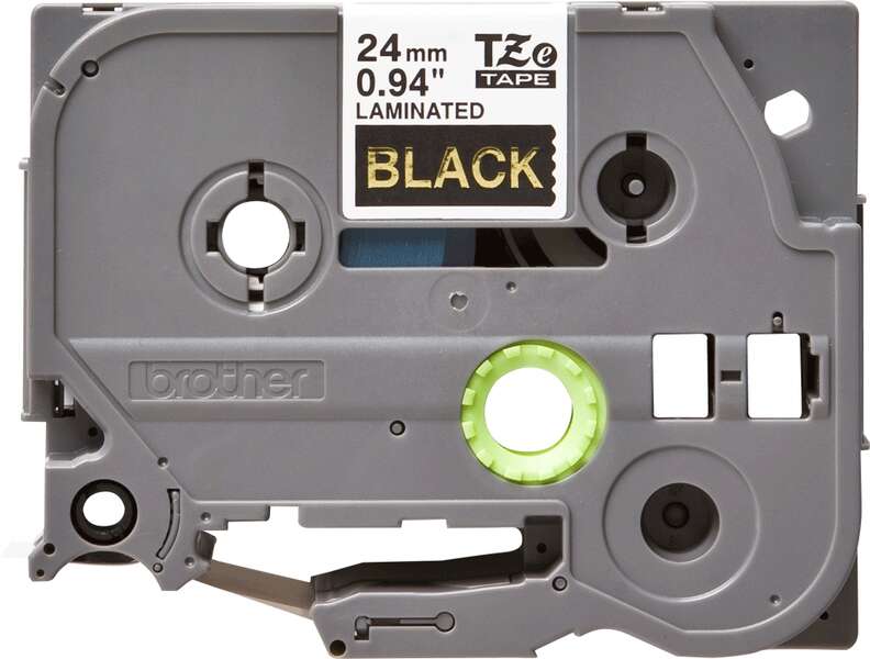 Brother TZe354 Nastro Originale per Etichette Laminato - Testo oro su fondo nero - Larghezza 24 mm x 8 metri