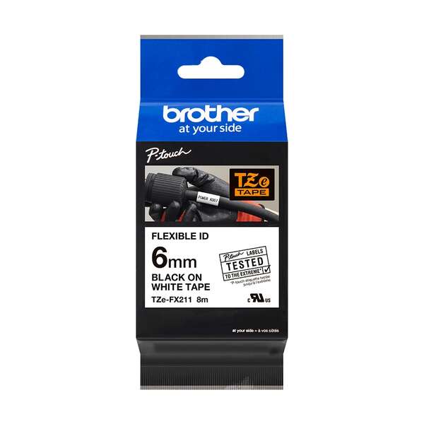 Brother TZeFX211 Nastro per etichette Laminato Originale Flessibile - Testo Nero su Fondo Bianco - Larghezza 6mm x 8 metri