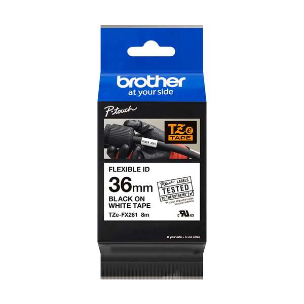 Brother TZeFX261 Nastro per etichette Laminato Originale Flessibile - Testo Nero su Fondo Bianco - Larghezza 36mm x 8 metri