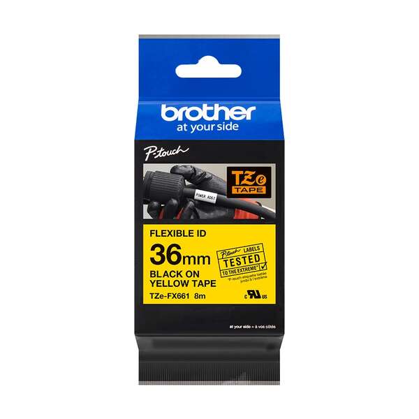 Brother TZeFX661 Nastro per etichette laminato flessibile Originale - Testo nero su fondo giallo - Larghezza 36 mm x 8 metri