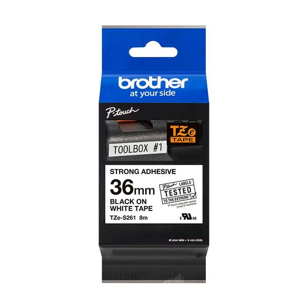Brother TZeS261 Nastro Super Adesivo Laminato Originale - Testo Nero su Fondo Bianco - Larghezza 36mm x 8 metri