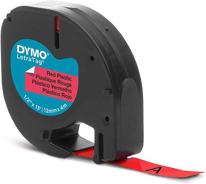 Nastro Originale per stampanti di etichette Dymo LetraTag S0721630 - Testo Nero su Fondo Rosso - Larghezza 12mm x 4 metri (91203)