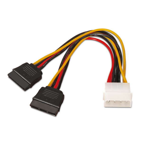 Cavo di alimentazione SATA Aisens - Molex 4 pin/M-2xSATA Femmina - 20 cm - 100% rame - Colore nero