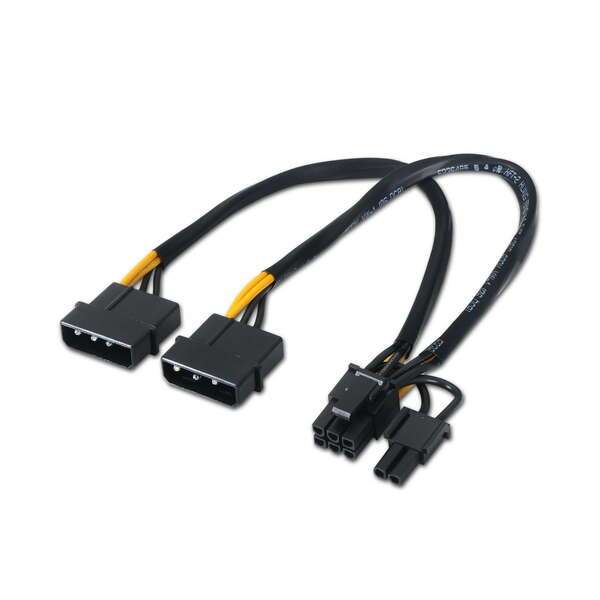 Cavo scheda grafica Aisens - 2xMolex 4 pin/M-PCI-E (Molex 6+2 pin)/M - 20 cm - 100% rame - Colore nero