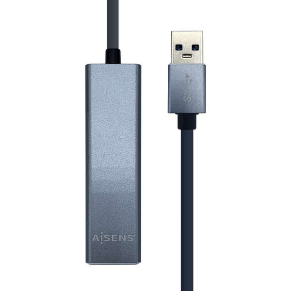Aisens Convertitore USB 3.0 a Ethernet GIGABIT 10/100/1000 MBPS + HUB 3xUSB3.0 - 15 cm - Colore Grigio