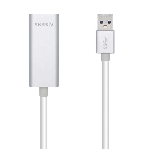 Aisens Convertitore da USB 3.0 a Ethernet Gigabit 10/100/1000 Mbps - 15 cm - Colore argento