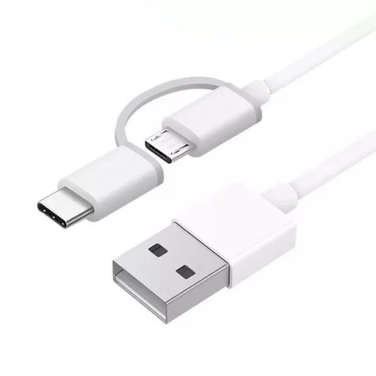 Cavo Xiaomi da USB-A a MicroUSB con adattatore a USB-C - Lunghezza 1 m - Colore bianco