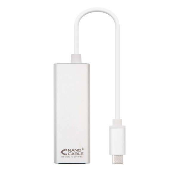 Convertitore da USB-C a Gigabit Ethernet 10/100/1000 Mbps di Nanocable - 15 cm - Colore Alluminio