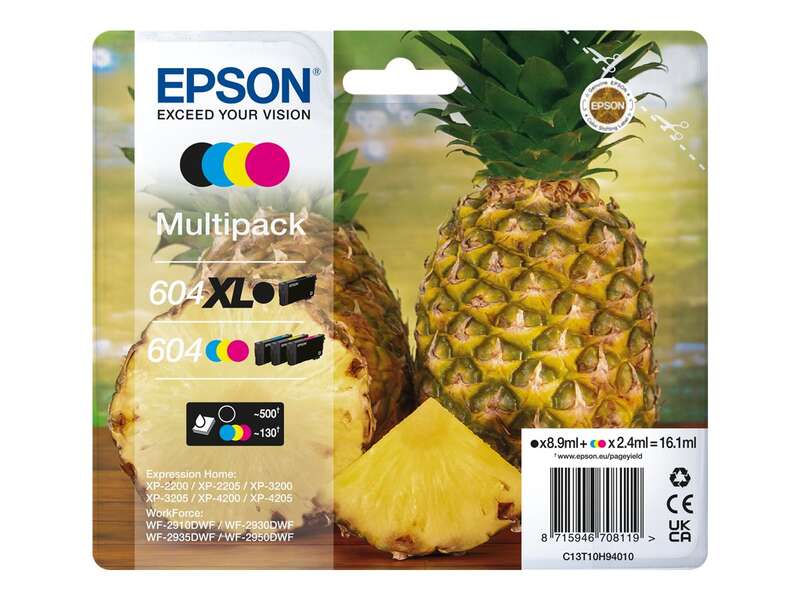 Epson 604XL/604 Confezione da 4 Cartucce d'Inchiostro Originale - C13T10H94010