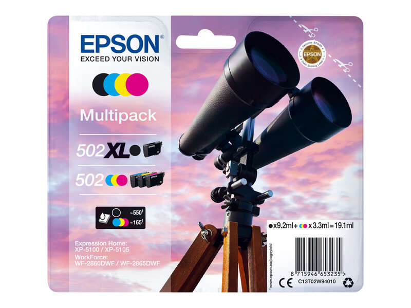 Epson 502XL/502 Confezione da 4 Cartucce d'Inchiostro Originali - C13T02W94010
