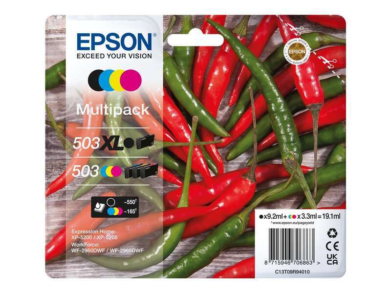 Epson 503XL/503 Confezione da 4 Cartucce d'Inchiostro Originale - C13T09R94010