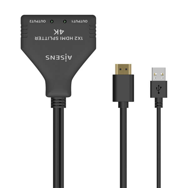 Aisens Duplicatore HDMI 4K@30Hz 1×2 con alimentazione USB e cavo - 30 cm - Colore nero