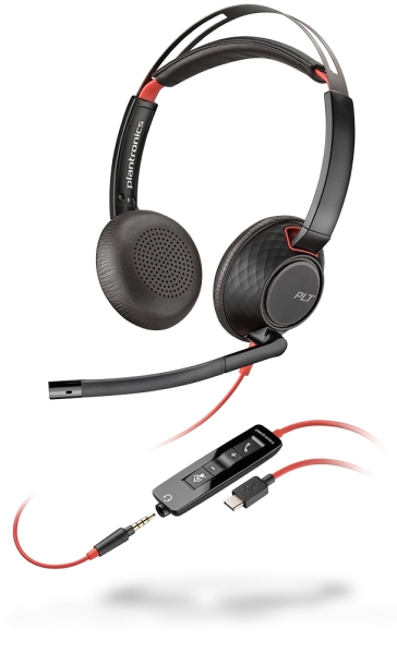 Plantronics/Poly Blackwire C5220 Cuffia USB-C con Microfono - A cancellazione del rumore - Archetto in metallo imbottito - Cuscinetti in pelle sintetica - Controlli sul cavo