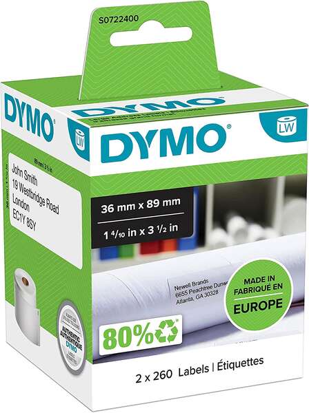 Dymo LW 99012 Originale Etichette autoadesive grandi per Indirizzi - 36x89mm - 520 Unità - S0722400