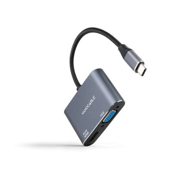 Nanocable Convertitore da USB-C a HDMI 4K e VGA - Colore Grigio
