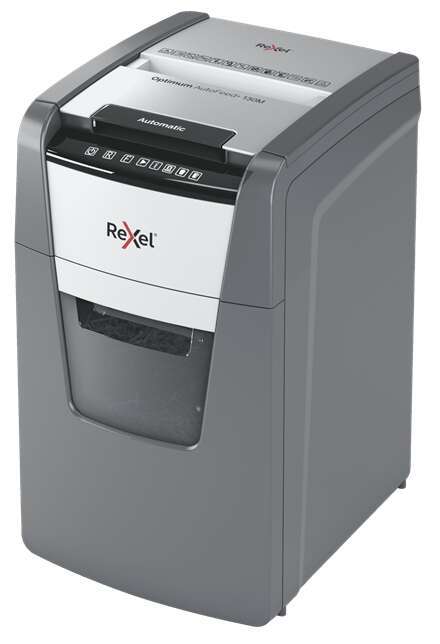 Rexel Optimum AutoFeed 130M Distruggidocumenti automatico a taglio a particelle - Cestino da 44 litri - Alimentazione automatica fino a 130 fogli - Tecnologia anti-inceppamento