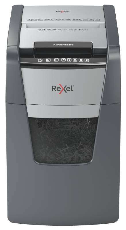 Rexel Optimum Autofeed 150M Distruggidocumenti automatico a microtaglio - Alimentazione automatica fino a 150 fogli A4 - Classificazione di sicurezza P-5 - Nero
