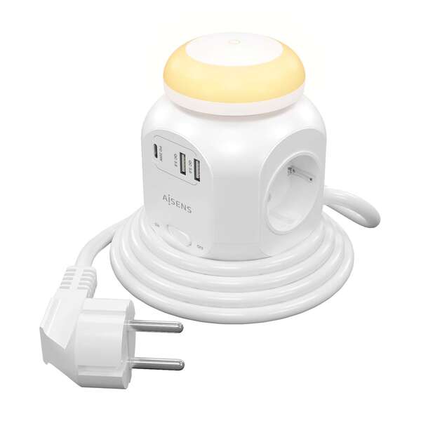 Aisens Multipresa da tavolo multifunzione con 4 prese + 1xUSB-C 20W PD3.0 - 2xUSB-A 18W QC3.0 - Luce notturna - 1
