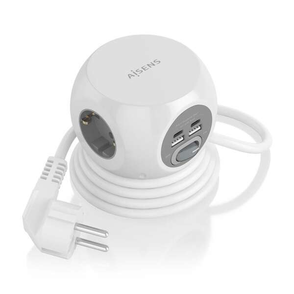 Aisens Ciabatta da tavolo multifunzione con 3 prese + 2xUSB-C - 2xUSB-A - 1