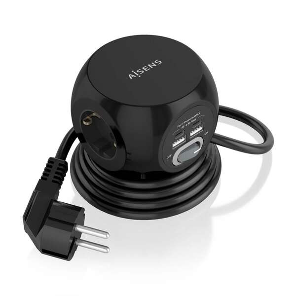 Aisens Ciabatta da tavolo multifunzione con 3 prese + 2xUSB-C - 2xUSB-A - 1