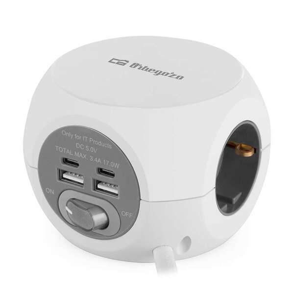 Orbegozo EN 4000 - Presa 7 in 1 con prese di terra e connessioni USB-C - Compatta e sicura - Ideale per i viaggi - Cavo da 1