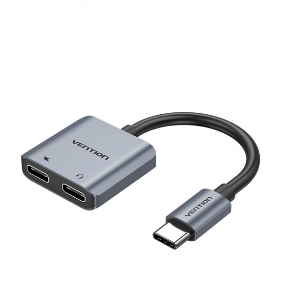 Vention Convertitore da USB-C maschio a 2x USB-C femmina (audio e ricarica) - Colore grigio