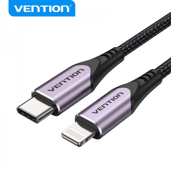Cavo Vention da USB-C a Lightning 3A 27W 480Mbps MFi - 1 m - Colore viola