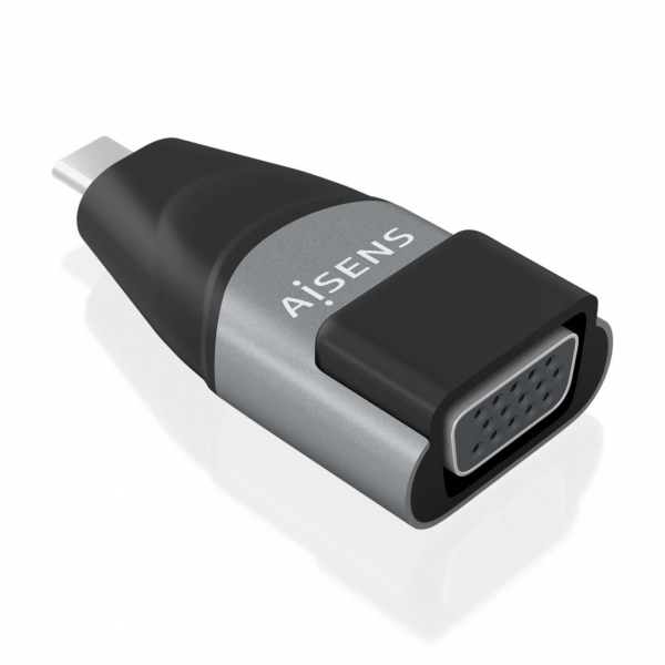 Aisens Convertitore USB-C a VGA in alluminio - Trasmissione di segnali da USB a VGA - Risoluzione 1920×1200@60Hz - Compatibile con Macbook Pro e Chromebook - Colore grigio