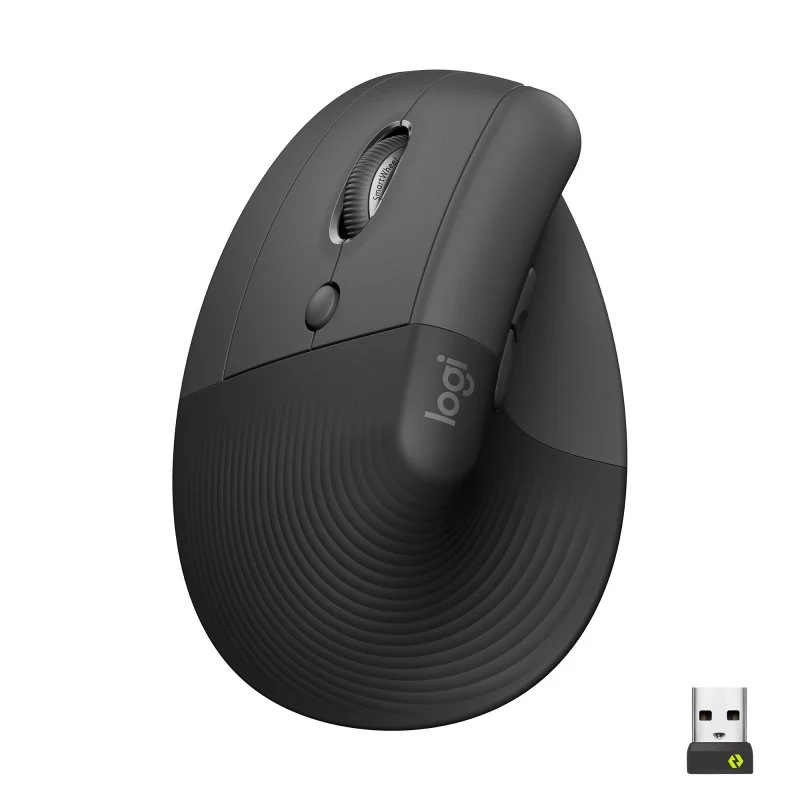 Logitech Lift Vertical Bluetooth Wireless USB Mouse 4000dpi - 5 pulsanti - Nero/Grigio - Per mancini - Nero/Grigio