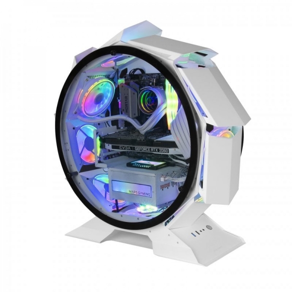 Case per PC Mars Gaming MCORB - Raffreddamento estremo - Doppio vetro temperato - Interno XL - Compatibile con grandi dissipatori di CPU e liquidi da 120 mm - Colore bianco