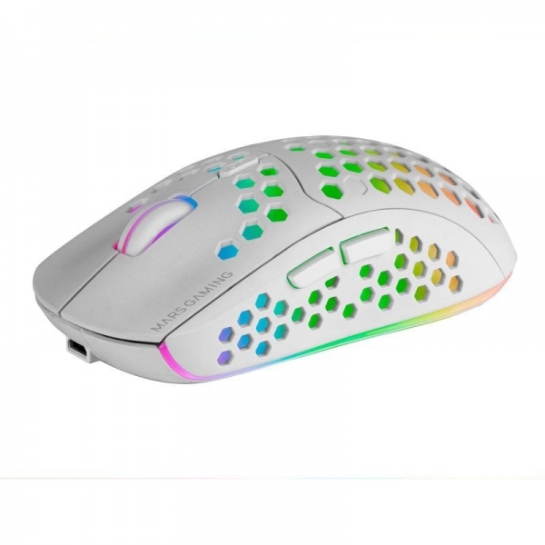 Mars Gaming MMW3 Mouse senza fili ultra leggero - Illuminazione RGB Flow - Sensore ottico da 3200 DPI - Interruttori meccanici HUANO - Batteria ricaricabile - Colore bianco